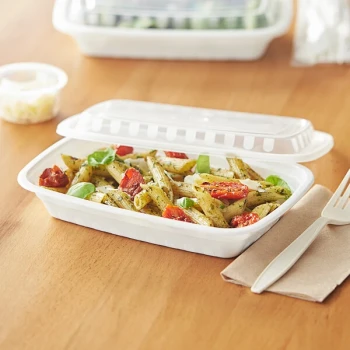 Choice 16 oz. White Rectangular Microwavable Heavy Weight Container with Lid - 150/Case