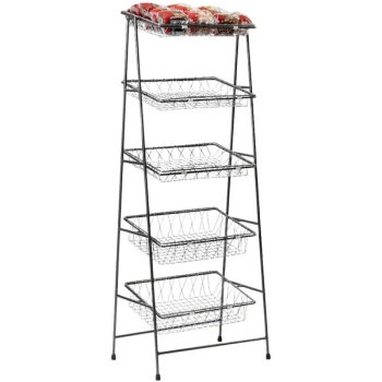 GET Pop 21 1/2" x 14" x 57" Powder-Coated Iron Five-Tier Tilted Merchandising Rack IR-951T-NOBAR-MG