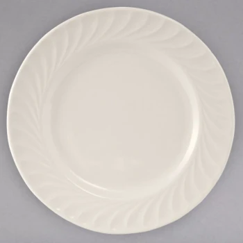 Tuxton MEA-124 Meridian 12 1/2" Eggshell Embossed Swirl Rim China Plate - 12/Case