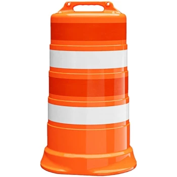 Plasticade® Commander 23 1/2" x 39" Orange High-Density Polyethylene Traffic Drum with (4) 4" Engineer-Grade Sheeting Strips 456-HD-T-00