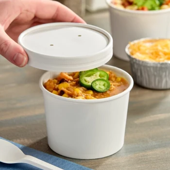 Choice 12 oz. White Double Poly-Coated Paper Food Cup with Vented Paper Lid - 250/Case