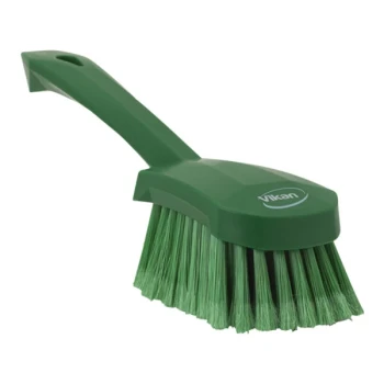 Vikan 41942 10 5/8" Green Washing Brush with Short Handle and Soft / Split Bristles