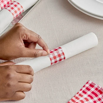 Choice Red Gingham Self-Adhering Paper Napkin Band - 20,000/Case