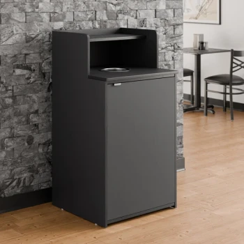 Lancaster Table & Seating Waste 32 Gallon Black Waste Receptacle Enclosure with Drop Hole and Tray Shelf