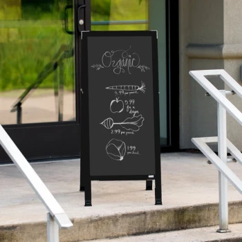 Aarco BA-3B 42" x 18" Black Aluminum A-Frame Sign Board with Black Chalkboard