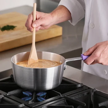 Choice 2.75 Qt. Tapered Aluminum Sauce Pan with Purple Allergen-Free Silicone Handle