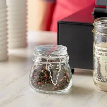 Choice 5 oz. Hinge Top Glass Storage Jar - 4/Pack