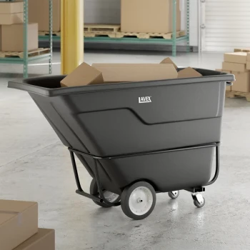 Lavex 1 Cubic Yard Black Heavy-Duty Tilt Truck / Trash Cart (2100 lb. Capacity)