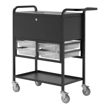 Luxor 38 1/4" x 17 1/4" x 41 3/4" 2-Shelf File Cart with Locking Cabinet and 4 Storage Bins UCWS003