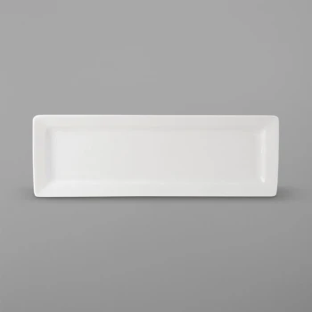 Tuxton ABU-553 Napa AlumaTux 16" x 5 1/2" Pearl White (European White) Rectangular China Plate - 12/Case