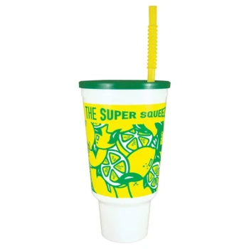 44 oz. Lemonade Economy Car Cup with Green Lid and Straw - 210/Case