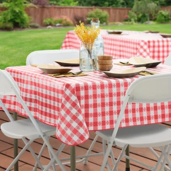 Choice 52" x 52" Red Textured Gingham Vinyl Table Cover with Flannel Back
