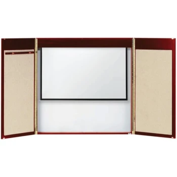 Aarco MC-2 48" x 48" Cherry Laminate White Markerboard Conference Cabinet with Projection Screen