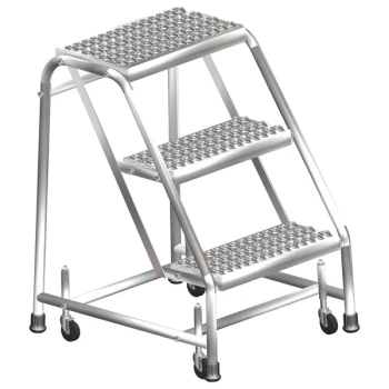 Ballymore SS2N30 3 Step Stainless Steel Rolling Ladder W/O Rails, 24" Wide Steps, and 10" Deep Top Step