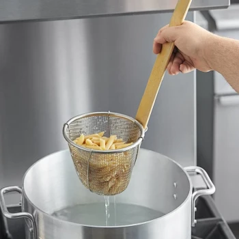 Thunder Group 5 1/2" Stainless Steel Fine Mesh Noodle Skimmer with Bamboo Handle