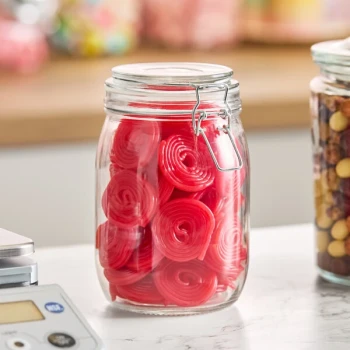 Choice 34 oz. Hinge Top Glass Storage Jar - 4/Pack