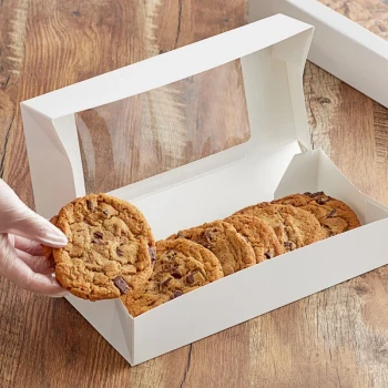 12 1/2" x 5 1/2" x 2 1/4" White Auto-Popup Window Cookie / Bakery Box - 10/Pack