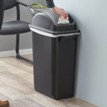 Lavex 16 Gallon Black Slim Rectangular Trash Can with Dome Swing Lid