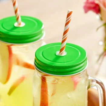 Acopa Rustic Charm Green Metal Drinking Jar Lid with Straw Hole - 12/Pack