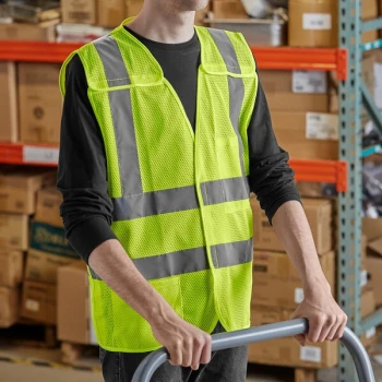 Lavex Class 2 Lime High Visibility 5-Point Breakaway Safety Vest with Hook & Loop Closure - Medium - 50/Case