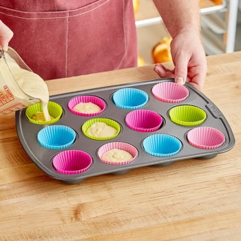 Fox Run 2 3/4 inch x 1 1/4 inch Assorted Colors Silicone Baking Cup 73917 - 12/Set