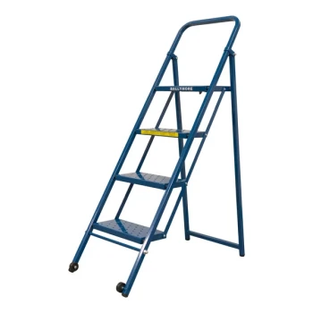 Ballymore Thin Line 4-Step Blue Powder-Coated Steel Folding Mobile Step Ladder TL418P - 300 lb. Capacity