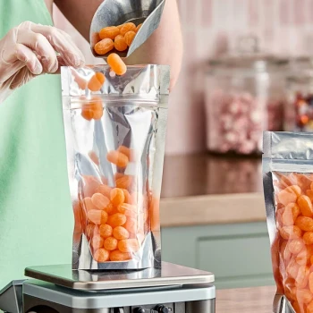 Choice 5" x 8 1/2" 3 Mil Silver Metallized / Clear Plastic Zip Top Stand-Up Pouch with Hanging Hole - 1,000/Case
