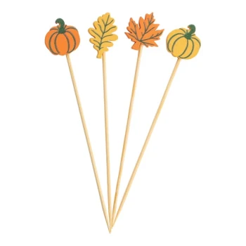 TableCraft 4 1/2" Fall Leaves and Pumpkins Bamboo Food / Cocktail Pick - 100/Case