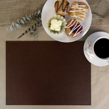 H. Risch Inc. PLACEMATDX-CHMAHOGANY Chesterfield 16" x 12" Mahogany Premium Sewn Faux Leather Rectangle Placemat - 12/Pack