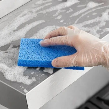 Lavex 6" x 3 1/2" x 3/4" Blue Cellulose Sponge / Blue Light-Duty Scouring Pad Combo - 6/Pack