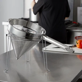Choice 10" Coarse China Cap Strainer and Stand Set