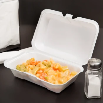 Genpak 21700 8 1/4" x 5 3/16" x 3" White Small Deep All Purpose Foam Hinged Lid Container - 500/Case