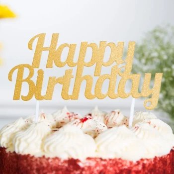 Creative Converting 324540 Gold Glitter "Happy Birthday" Cake Topper - 12/Case