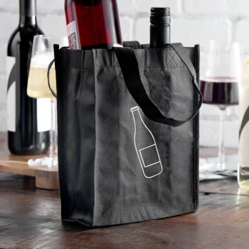 LK Packaging Black Non-Woven Reusable Two Bottle Wine Bag - 600/Case