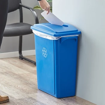 Lavex 16 Gallon Blue Slim Rectangular Recycle Bin with Paper Slot Lid