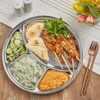 Choice Bulk Case 12 1/2" Ambidextrous Stainless Steel 4 Compartment Plate / Thali - 12/Case