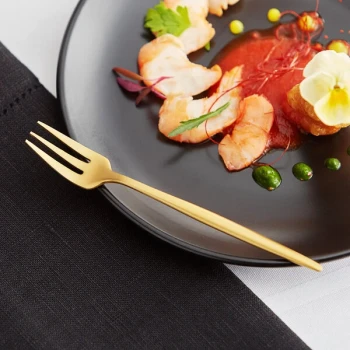 Acopa Odin Gold 5 3/8" 18/8 Brushed Stainless Steel Extra Heavy Weight Forged Oyster / Appetizer / Cocktail Fork - 12/Case