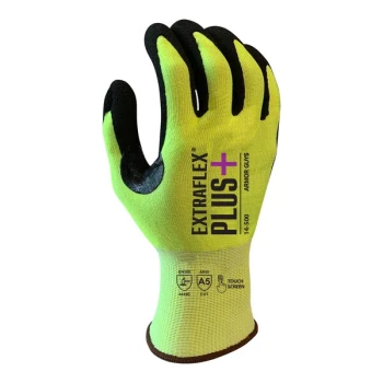 Armor Guys Extraflex Plus 14-500-M Hi-Vis Yellow 15 Gauge A5 HCT Microfoam Nitrile Gloves - Medium