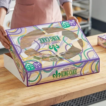Southern Champion 19" x 14" x 3 1/2" Auto-Popup Window Cake / Bakery Box with Mardi Gras King Cake Design - 50/Case