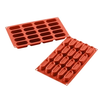 Silikomart Mini Dessert 20 Compartment Oval Silicone Baking Mold - 2 3/8 inch x 15/16 inch x 1 1/4 inch Cavities SF179