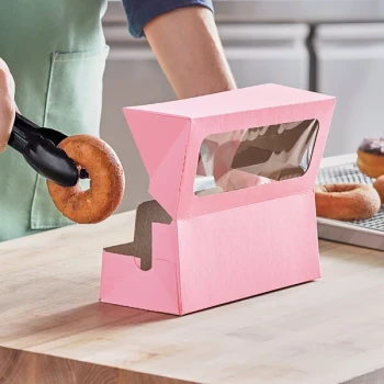Baker's Lane 9" x 4" x 3 1/2" Pink Auto-Popup Window Donut / Bakery Box - 200/Bundle