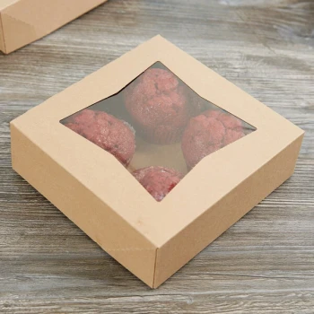 8" x 8" x 2 1/2" Kraft Customizable Auto-Popup Window Bakery Box - 200/Case