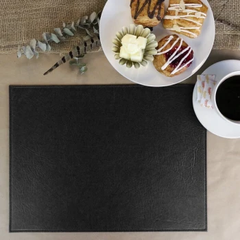 H. Risch, Inc. PLACEMATDX-HARBLACK Harley 16" x 12" Customizable Black Premium Sewn Faux Leather Rectangle Placemat