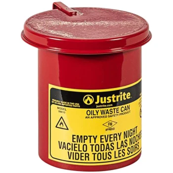 Justrite 1.8 Quart Red Benchtop Mini Oily Waste Can with SoundGard Cover