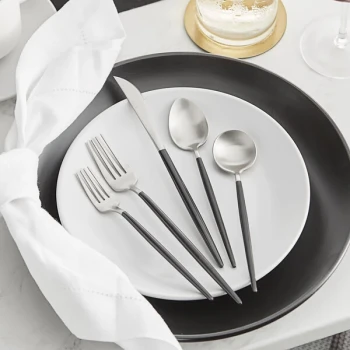 Acopa Odin Black / Silver 18/8 Brushed Stainless Steel Extra Heavy Weight Forged Flatware Set with Service for 12 - 60/Pack