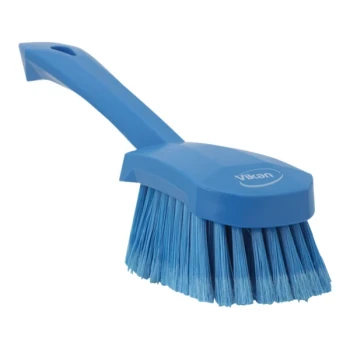 Vikan 41943 10 5/8" Blue Washing Brush with Short Handle and Soft / Split Bristles