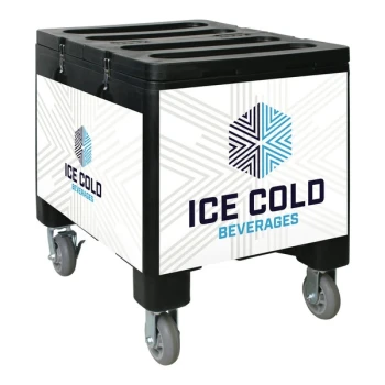 IRP 3101491 Black Ice Caddy 200 lb. Mobile Ice Bin / Beverage Merchandiser with Ice Cold Beverages Graphic