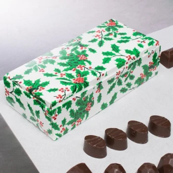 Simplex 7 1/8" x 3 3/8" x 1 7/8" 1-Piece 1 lb. Holly / Holiday Candy Box - 250/Case
