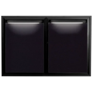 Aarco ADC4872IBK 48" x 72" Enclosed Hinged Locking 2 Door Powder Coated Black Aluminum Indoor Lighted Message Center with Black Letter Board
