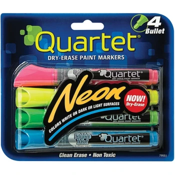 Quartet 79551 Assorted Color Neon Bullet Tip Dry Erase Marker Set - 4/Pack